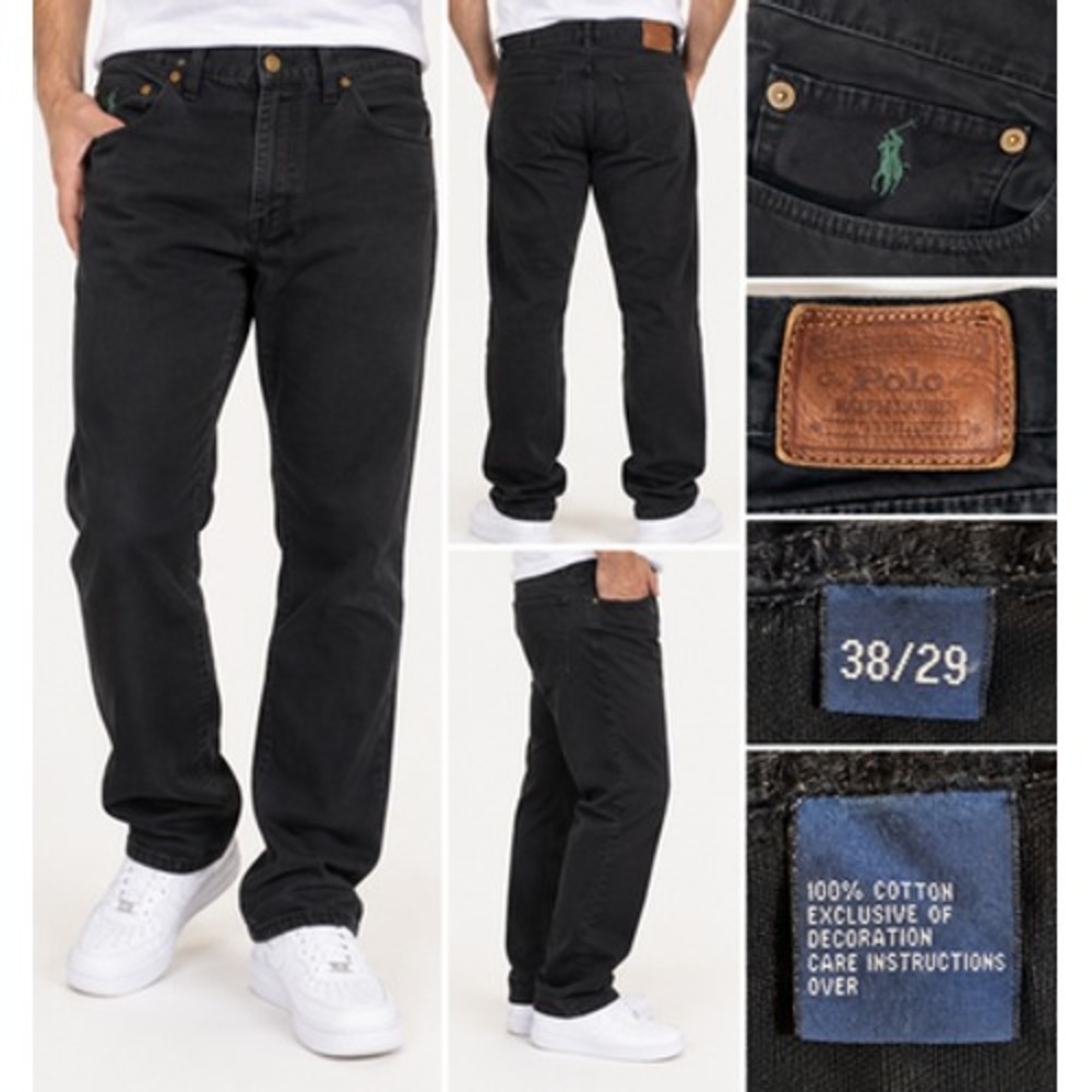 Polo Ralph Lauren Mens Authentic Dungarees Straight Leg Jeans 38x29 Black Cotton